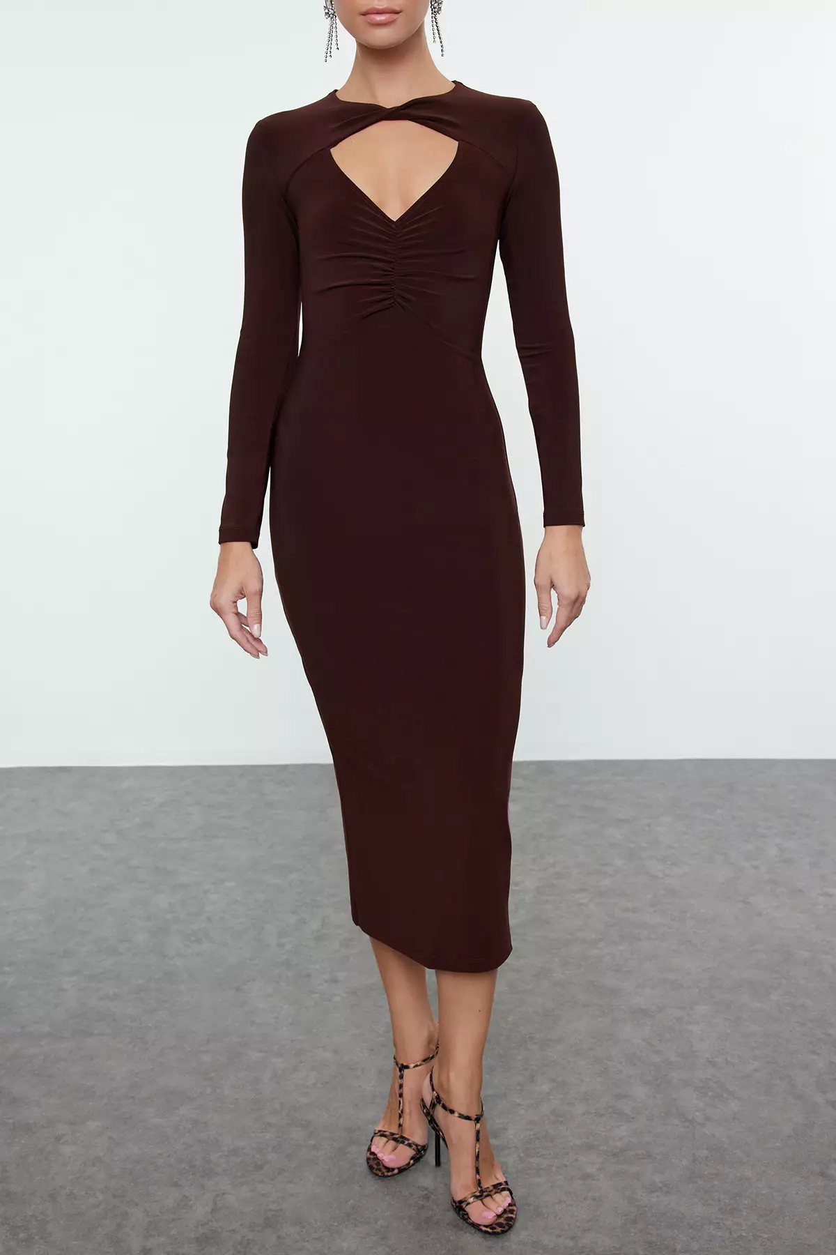 Brown Fitted Knitted Elegant Evening Prom Dress TPRAW25EL00026