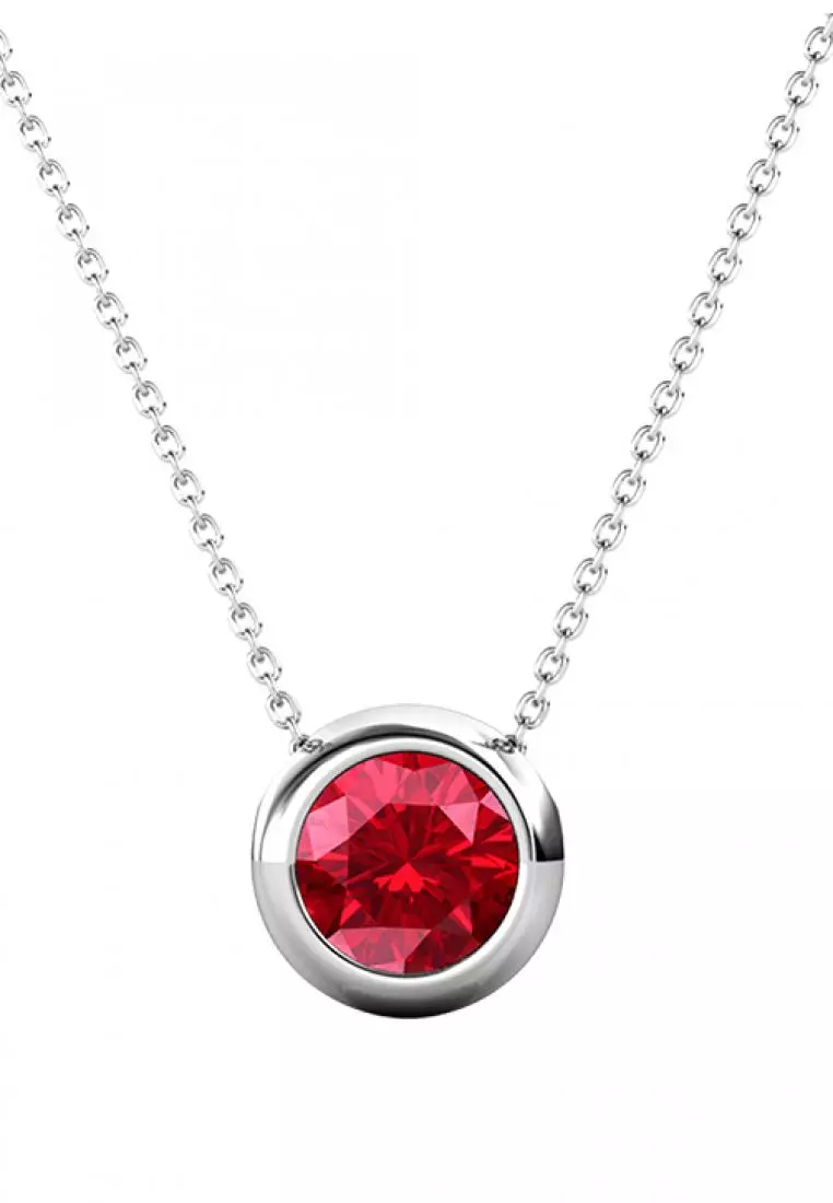 Birth Stone Moon Pendant July Ruby - Kalung Crystal Swarovski by Her Jewellery