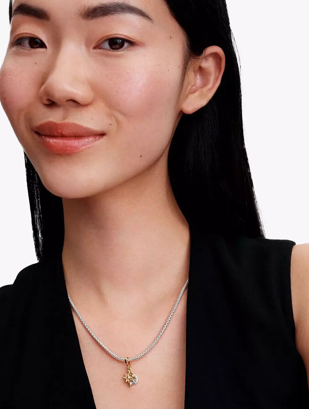 Engravable nothern star sterling silver and 14k gold plated double dangle with 0.016 ct TW G-I VS2+ round brilliant lab-grown diamond