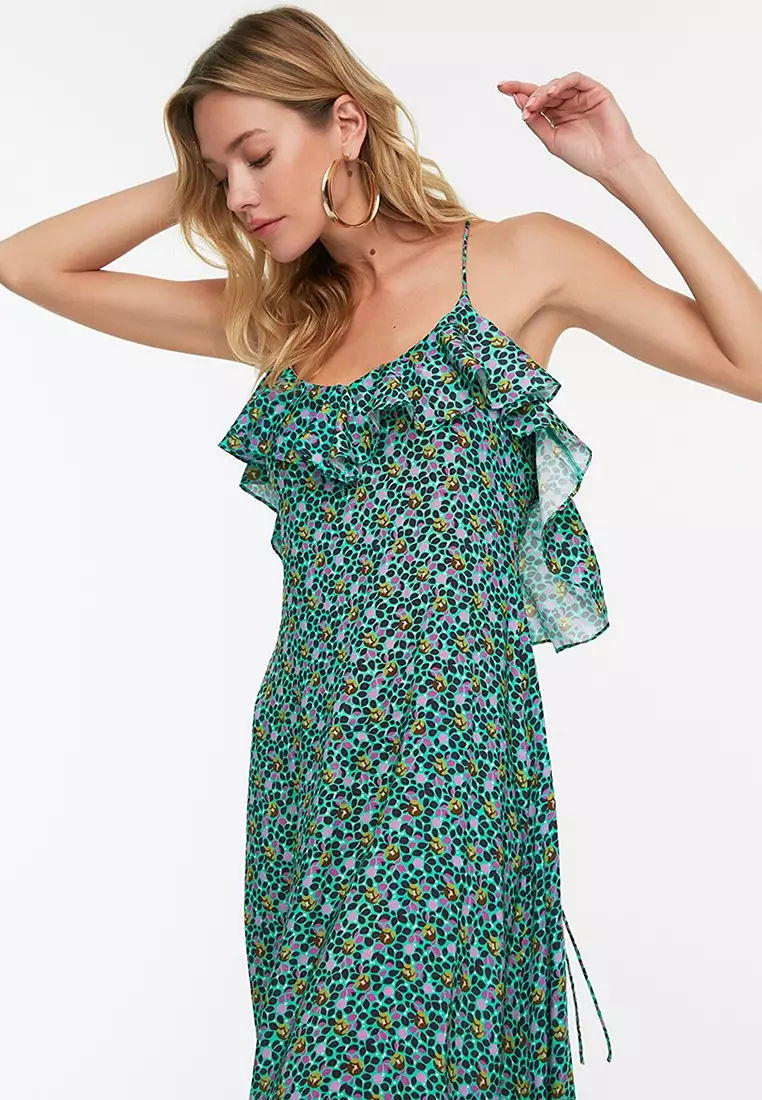Jual Trendyol Patterned Ruffle Beach Dress Original 2023 | ZALORA Indonesia  ®