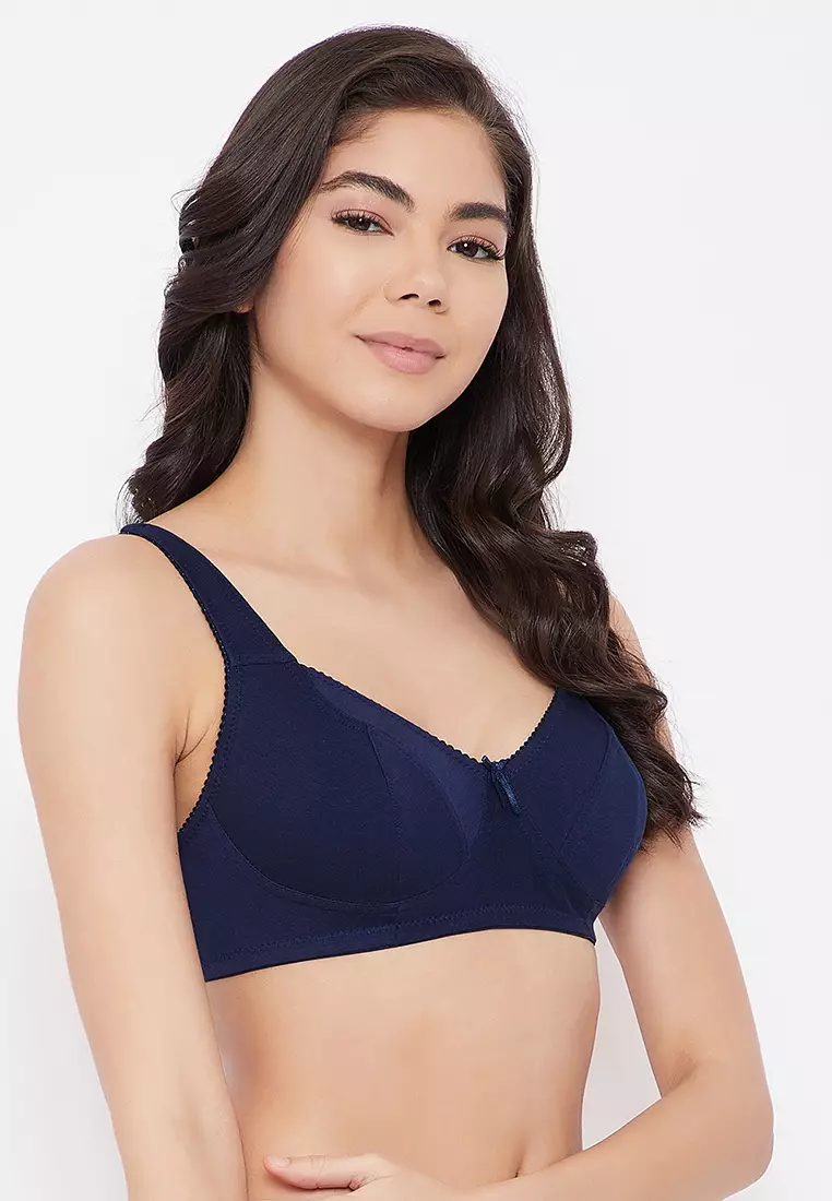 Clovia Non-Padded Non-Wired Full Coverage Bra in Blue - Cotton