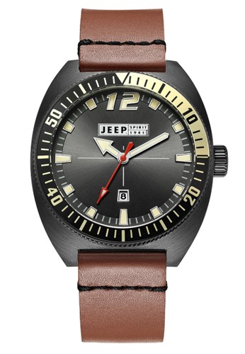 Jeep Spirit Mutifunction Men's Watch JPS50203 Black Brown Leather