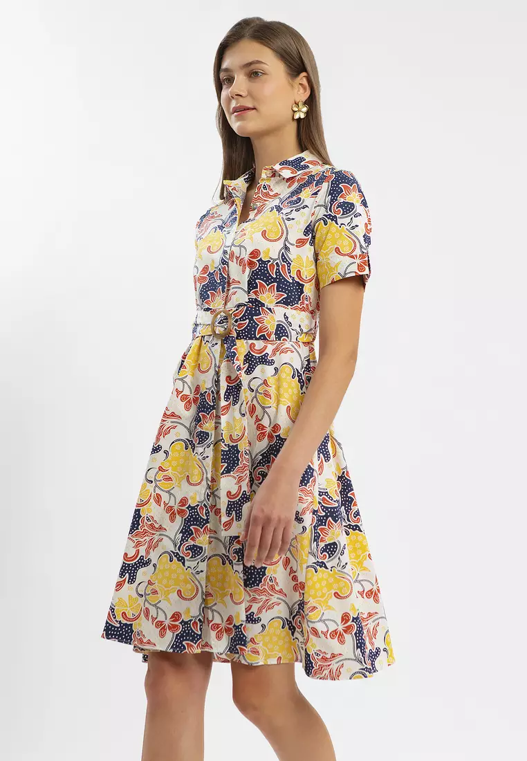 Minimal Saraswati Dress Navy Mustard