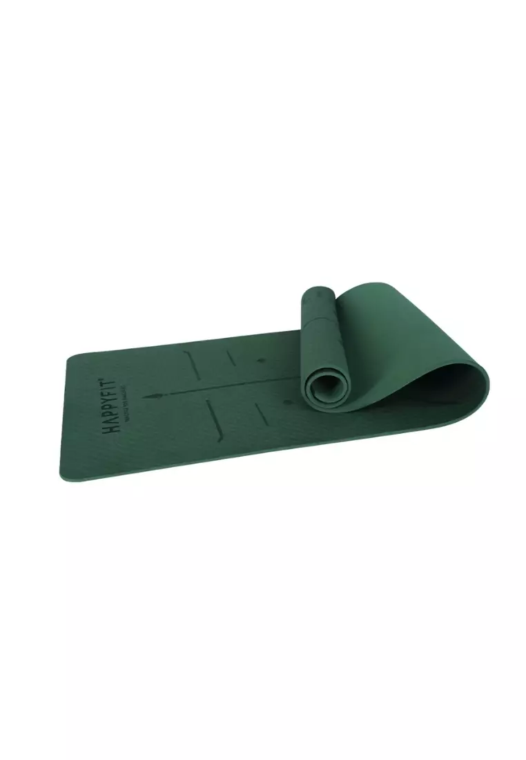 HAPPYFIT Yoga Mat Asana TPE 8mm Free Strap Green