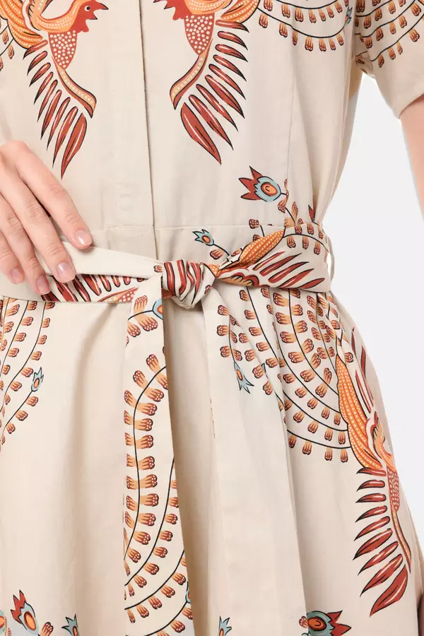 MINIMAL - Ayundara - Dress Motif Burung Sogan - Beige Warna Beige