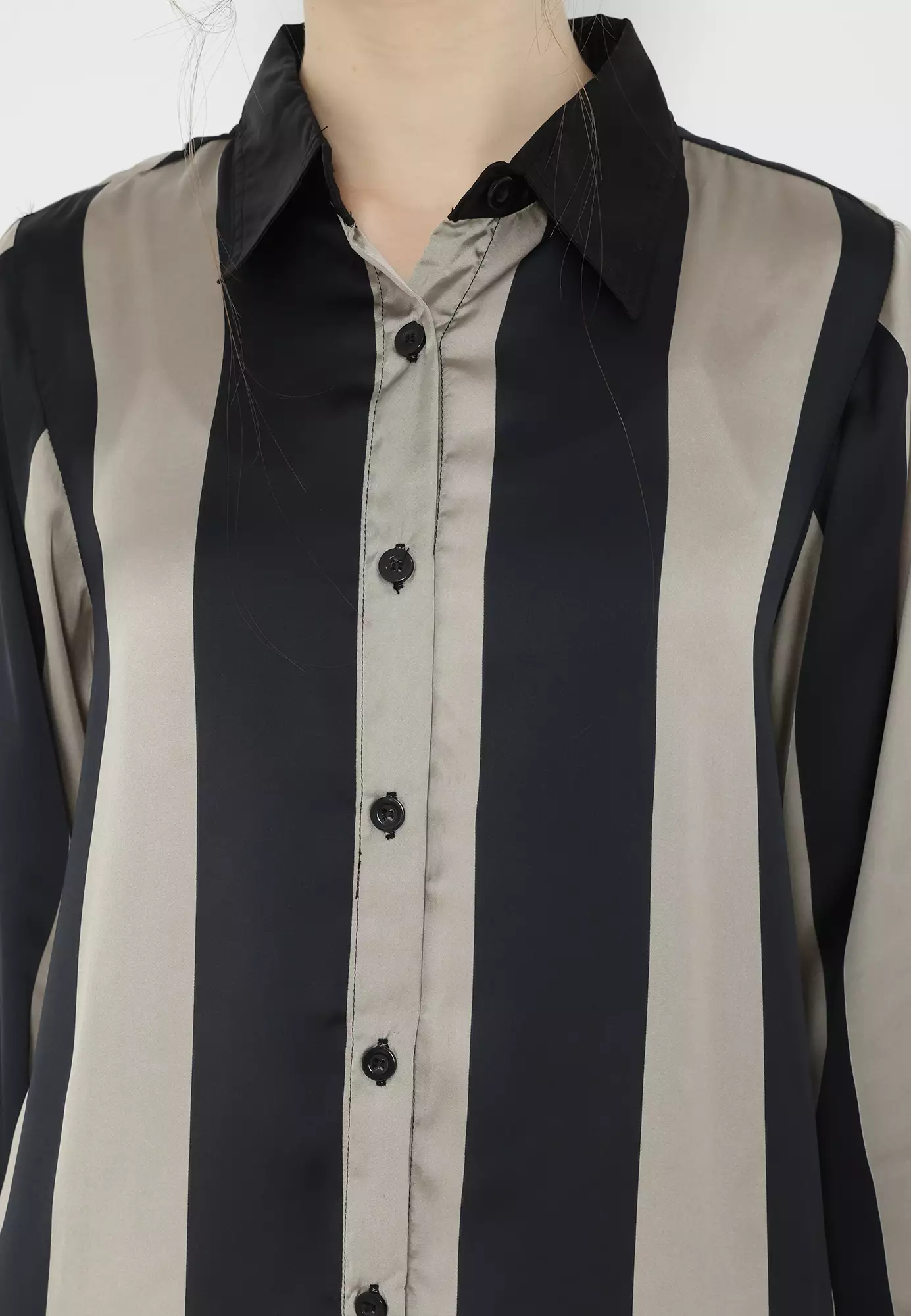 Shirt Long Sleeve Grey Casual Office Look Arlette By Brilliant Girl Warna Abu Garis