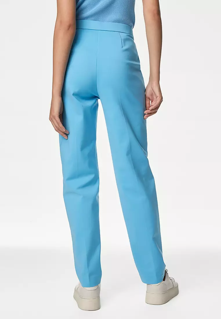 Cotton Blend Slim Fit Ankle Grazer Trousers