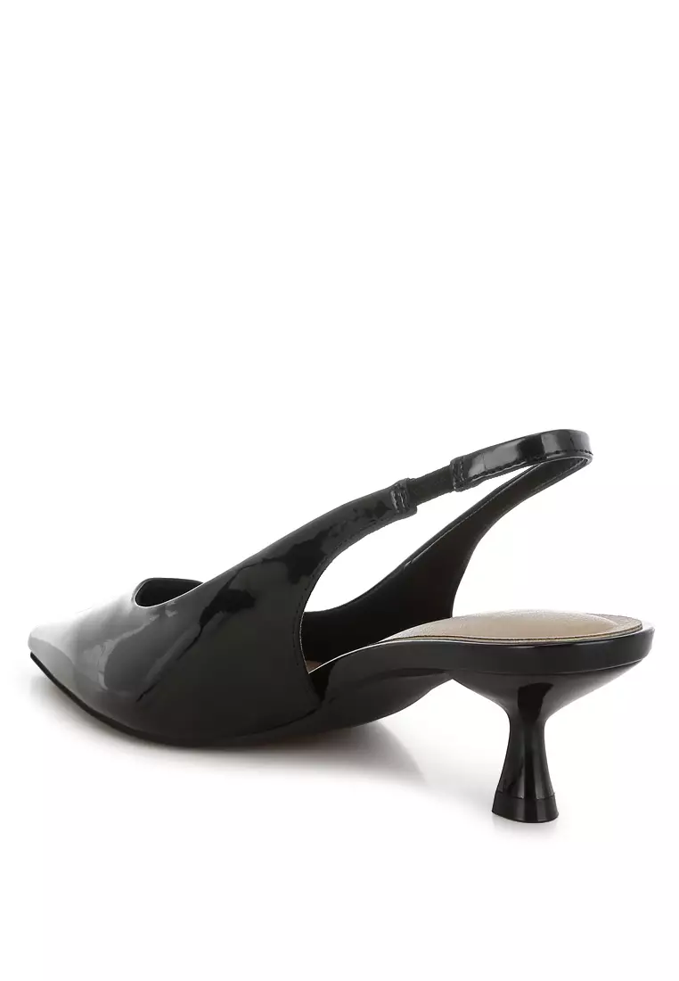 Kitten Heel Slingback Sandals in Black