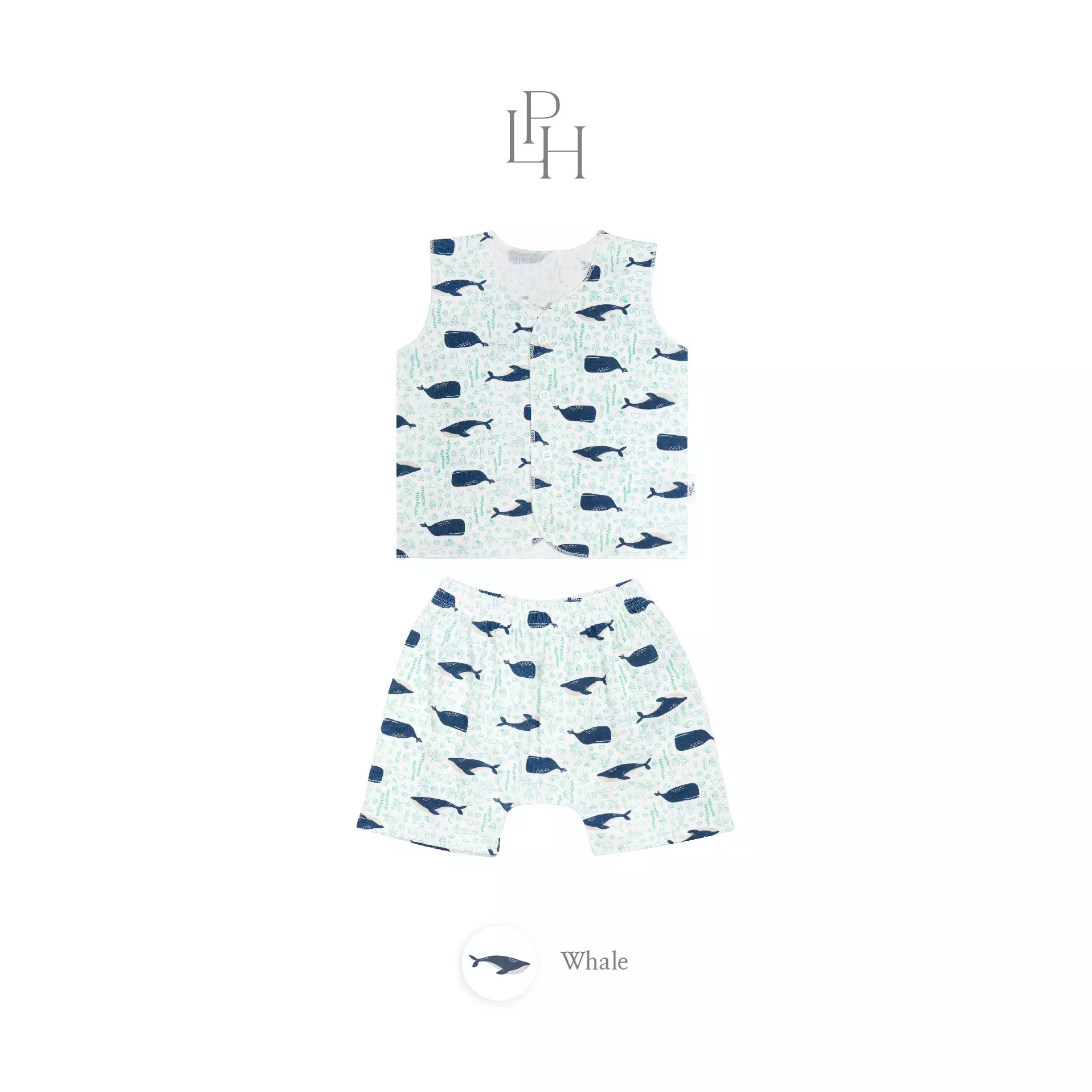 Little Palmerhaus - Little Wear Button Sleeveless Set 39.0 (Setelan Bayi Lengan Kutung / Buntung 0-12 bulan) Whale
