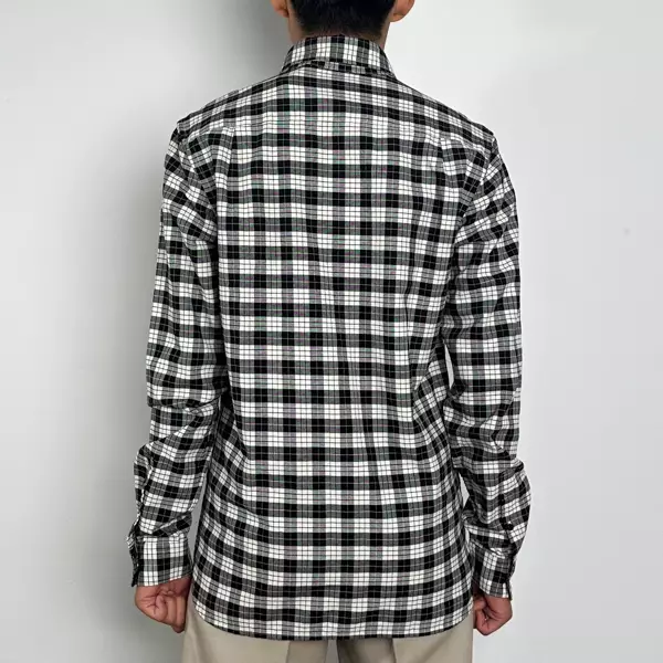 Kemeja FRED PERRY LOGO POCKET GOLD CHECK WHITE BLACK LONG SHIRT 100% ORIGINAL