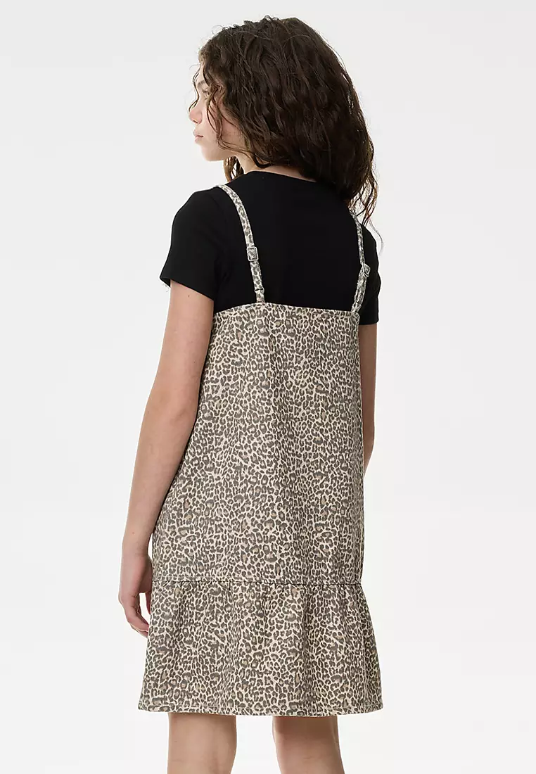 2pc Leopard Print Denim Dress Outfit