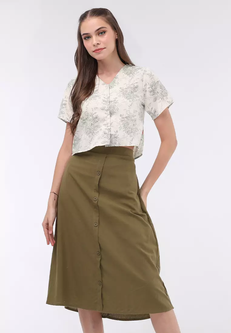 Short Sleeves Blouse/Skirt Terno