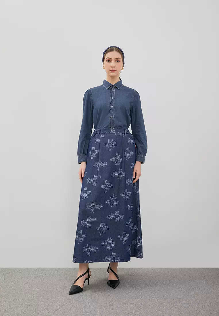 DUST Rok A-Line Anira Abstrak Navy (D. 21152)