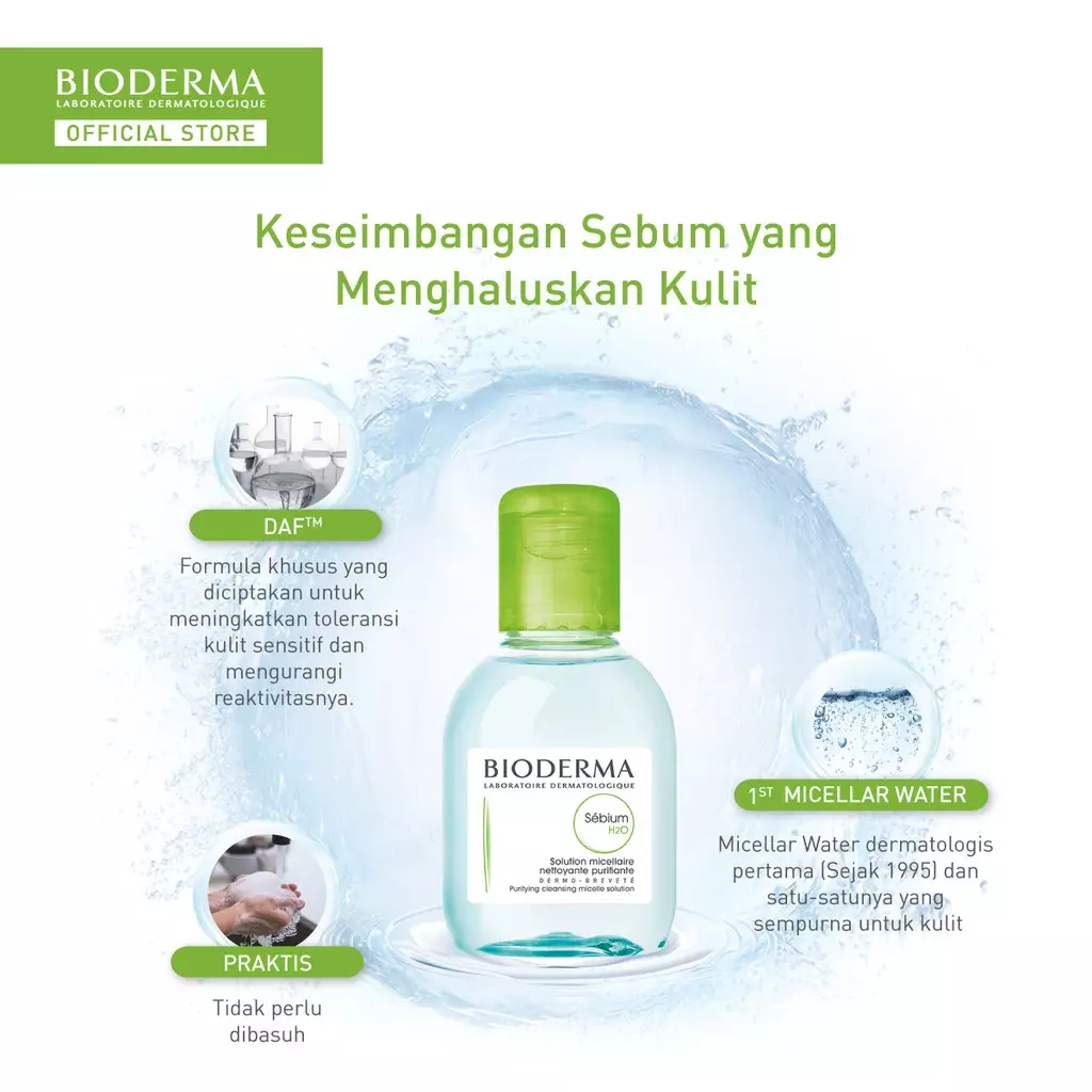 Bioderma Sebium H2O 100 ml - Micellar Water untuk Kulit Kombinasi / Berminyak / Berjerawat
