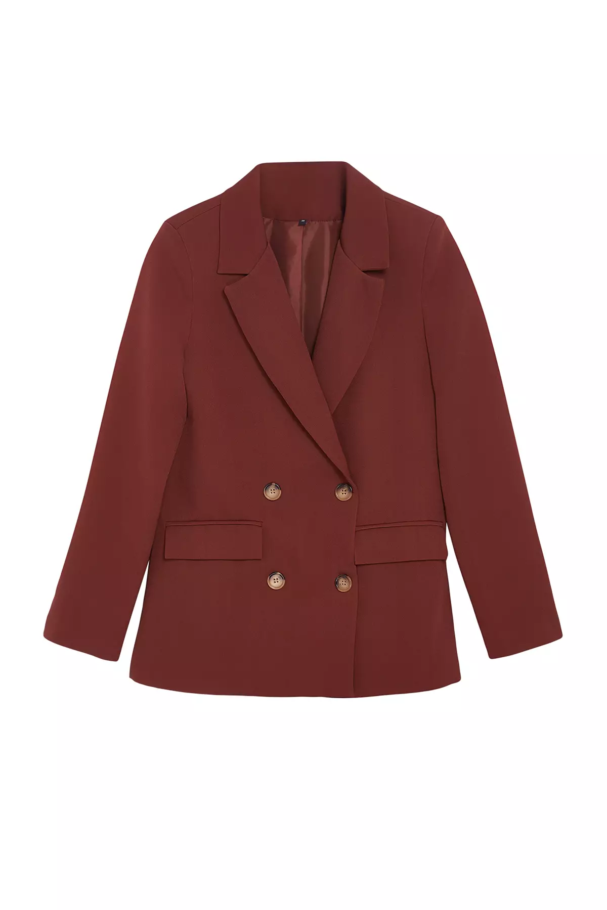 Dark Brown Regular Lined Double Breasted Closure Woven Blazer Jacket TWOAW21CE0264