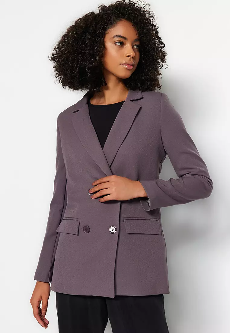 Buy Trendyol Dark Gray Woven Lined Double Breasted Blazer with