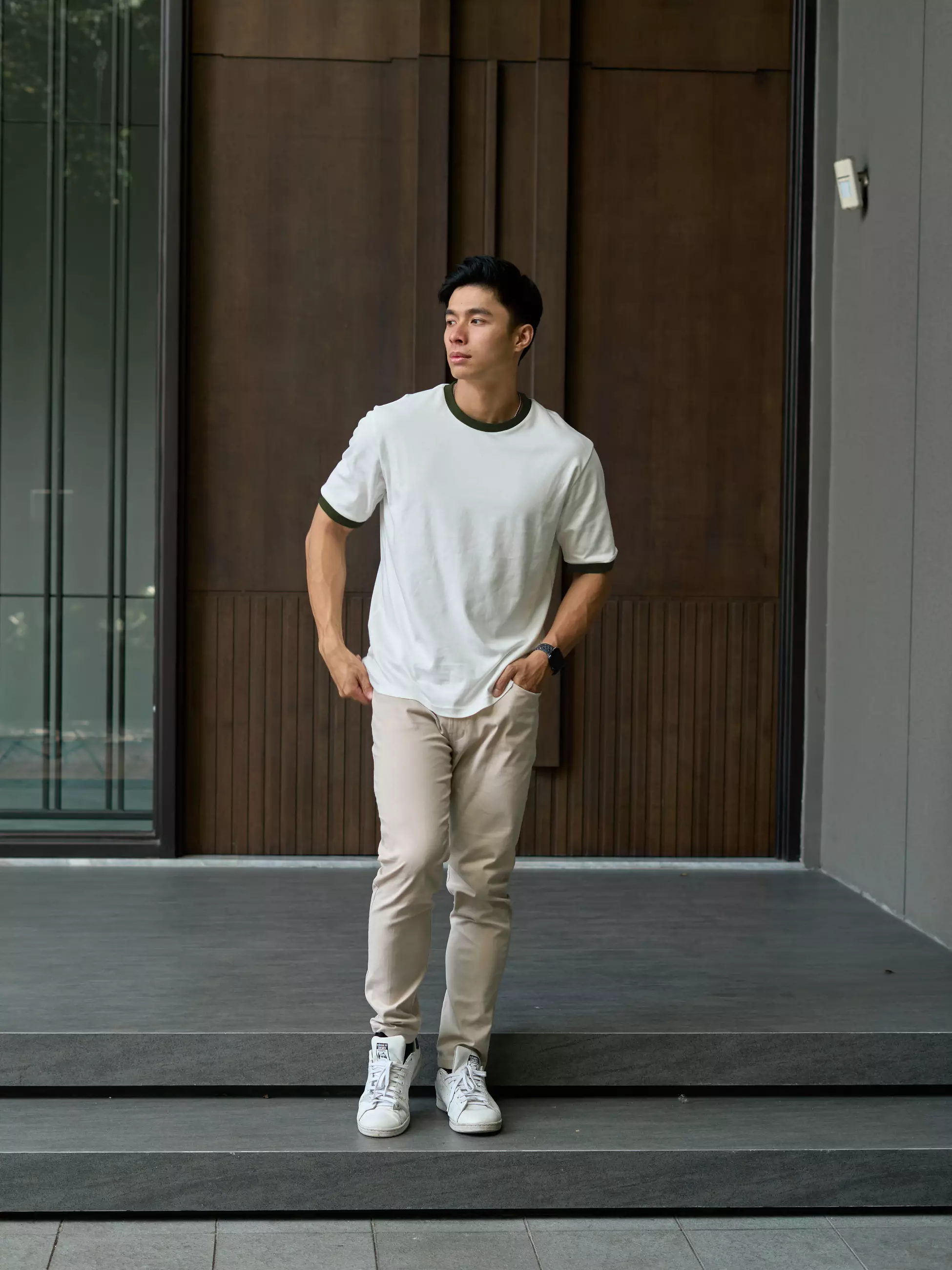 Kale Ringer White Army / Cotton Cloudy / Kaos Boxy Fit / Kaos Korea / Atasan Kaos Pria / Kaos Basic Pria