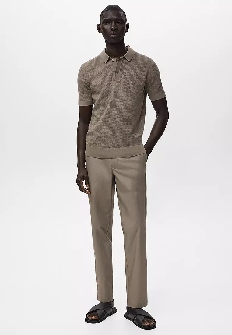 Openwork Knitted Cotton Polo Shirt