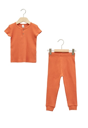 LC Waikiki orange Basic Men's Pajamas Set 6BBA3KA5DD9C5EGS_1