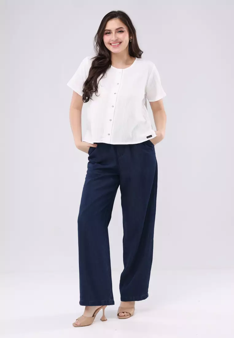 Crumpled Cotton Linen Short Sleeves Blouse