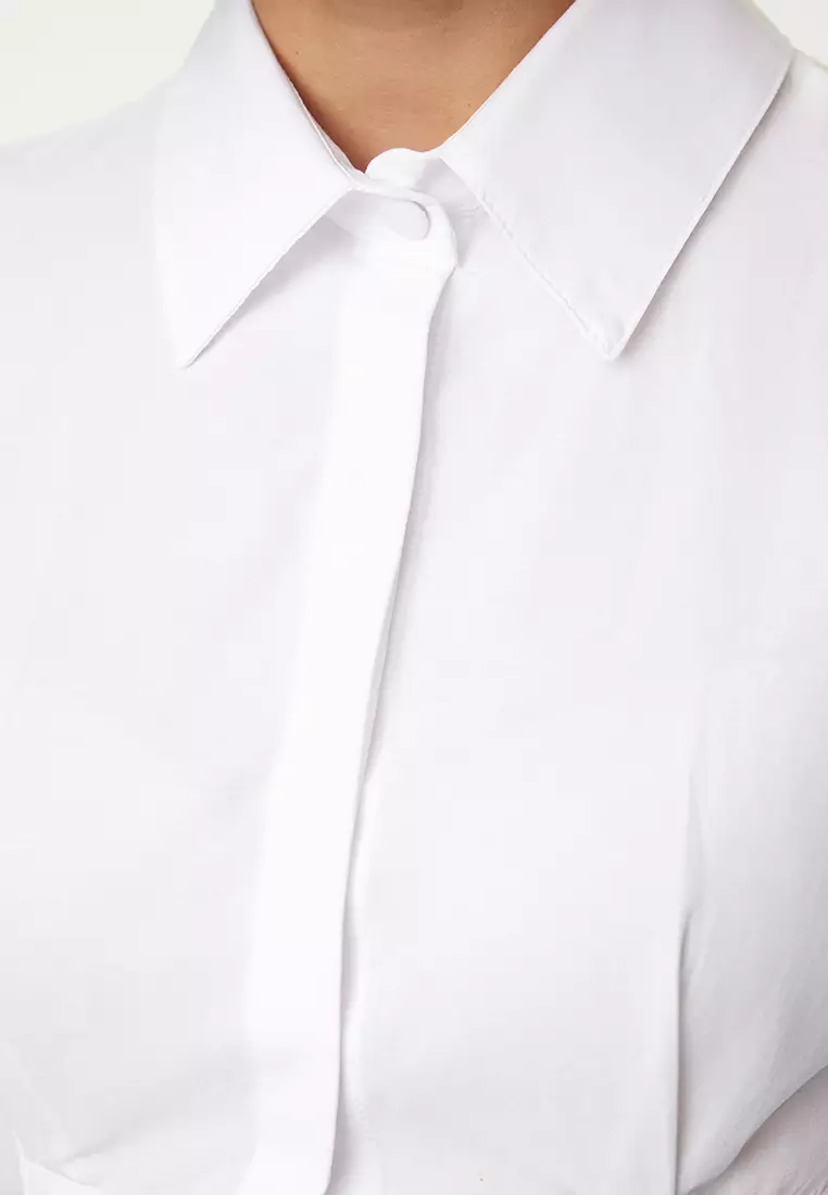 White Waist Fitted Pattern Woven Shirt