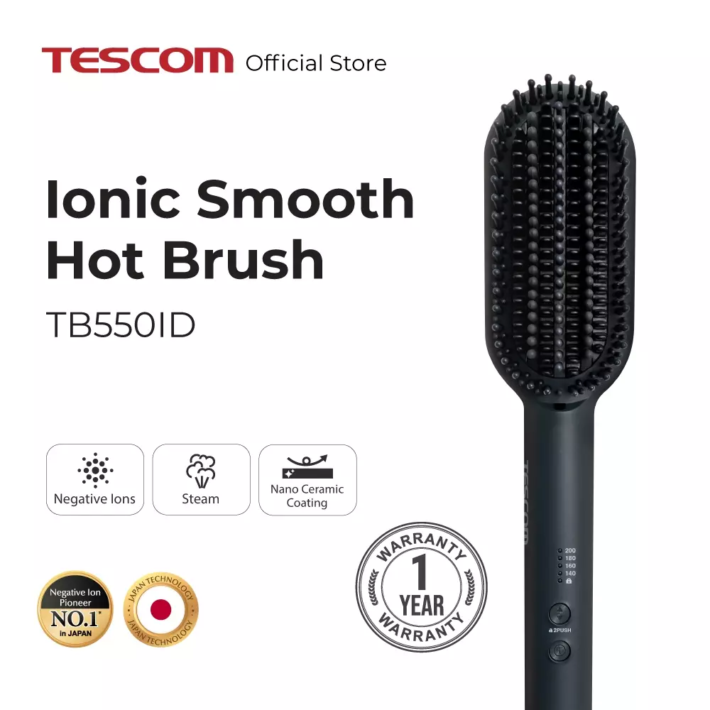 Tescom Ionic Smooth Hot Brush / Sisir Panas Pelurus Rambut TB550ID