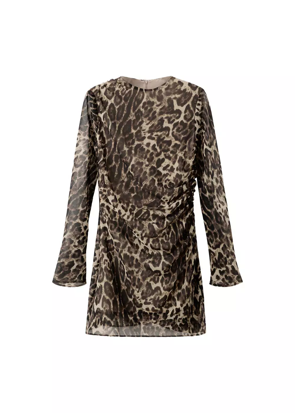 Gaun motif leopard pinggang berkerut