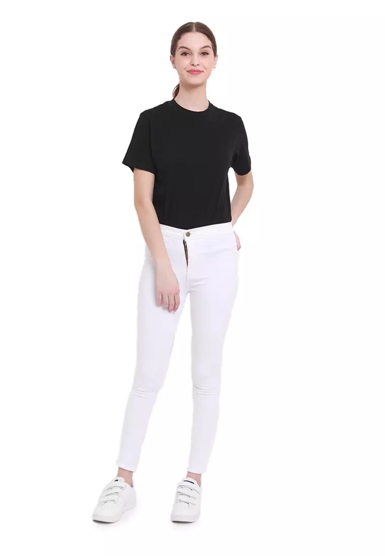 Celana High Waist Skinny Jeans Bawahan Wanita Premium Quality - White