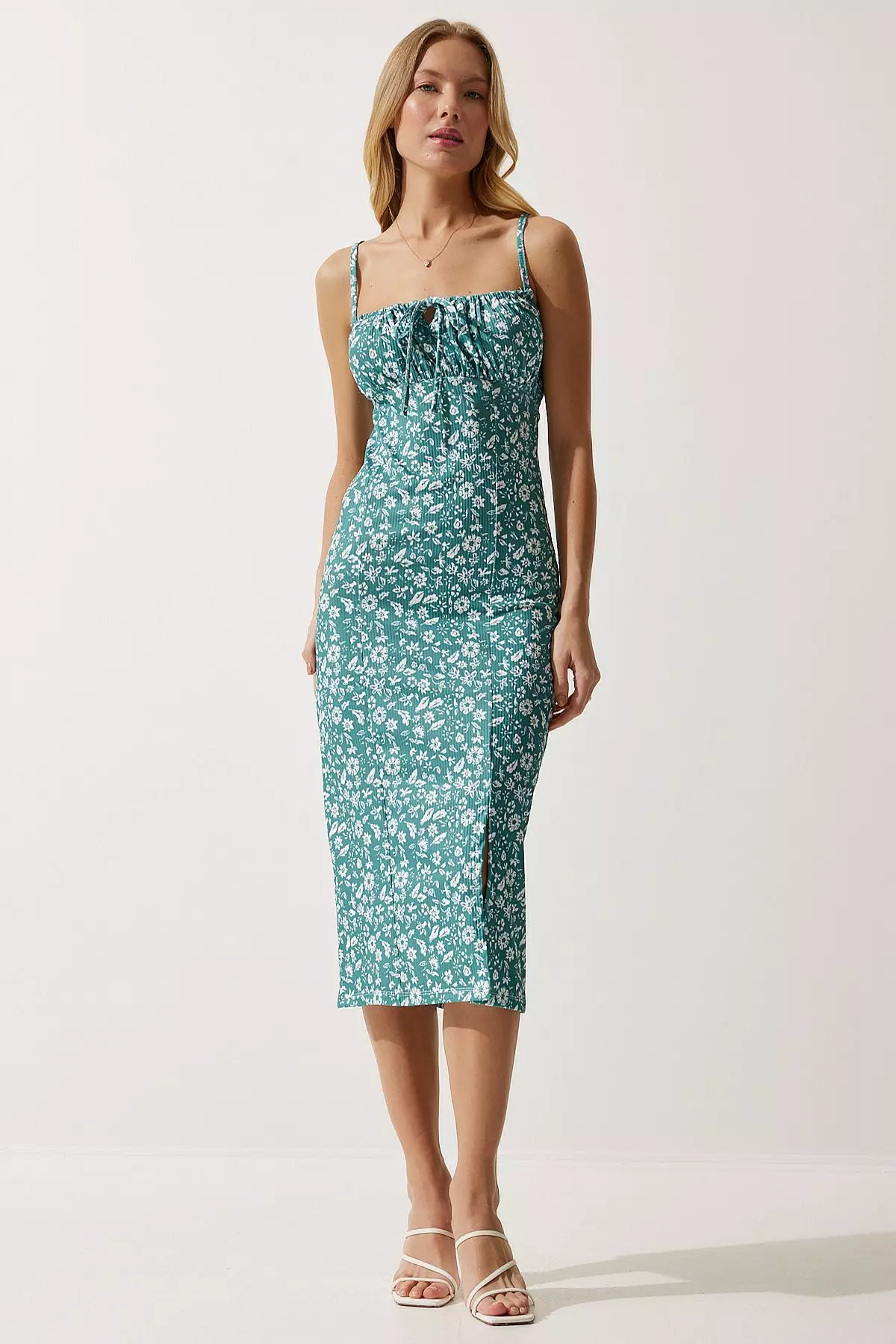 Pattern Slit Midi Dress