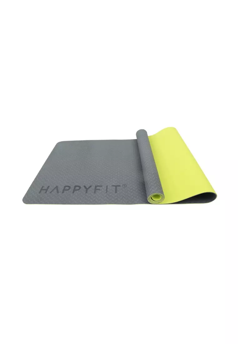 HAPPYFIT Yoga Mat Reversible TPE 4mm Free Strap Grey