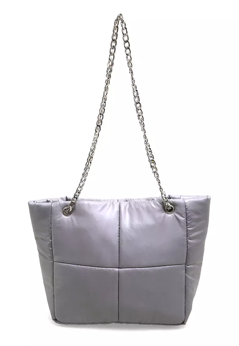 Reina Puffy Bag Two Ropes Smooth Shiny And Plain - Silver PVC