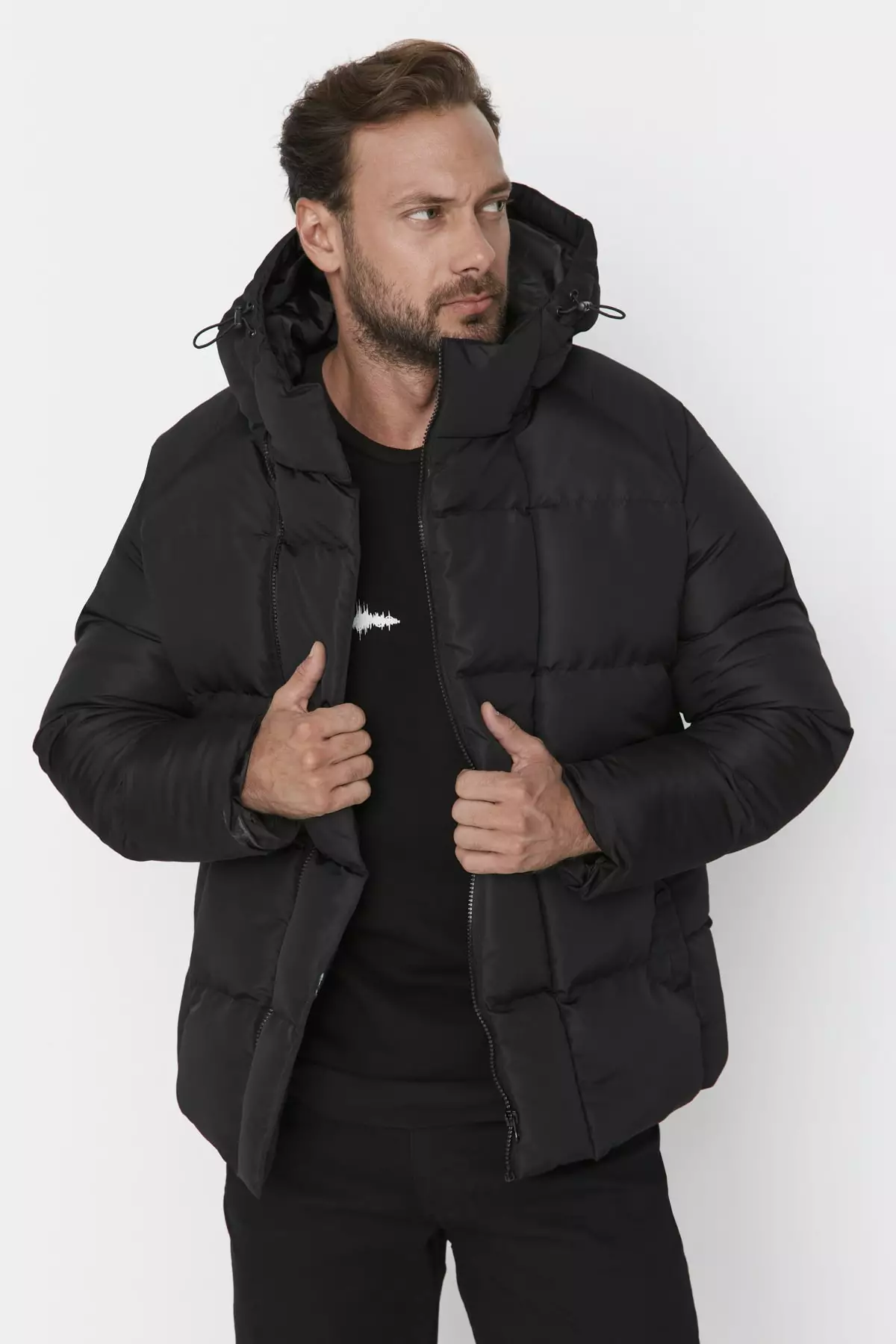 Black Men s Oversized Windproof Puffy Coat