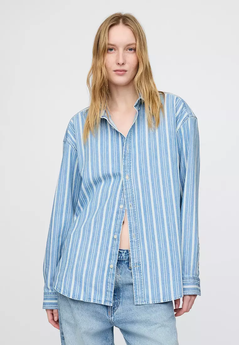 ga.co　Oversized volume stripe SH ga.co Oversized volume stripe SH Fine Stripe Volume Sleeve