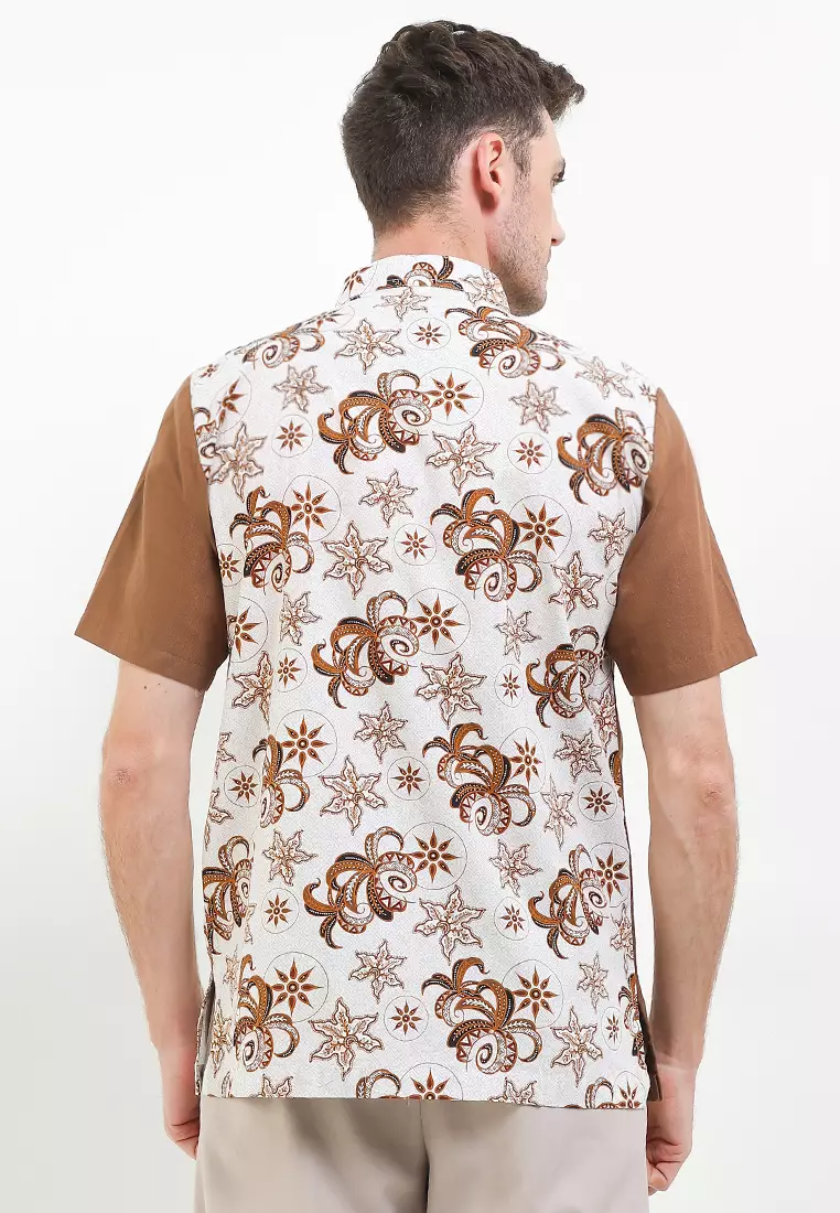 Hem Kemeja Koko Batik Lengan Pendek Katun Premium Ammar Raya White
