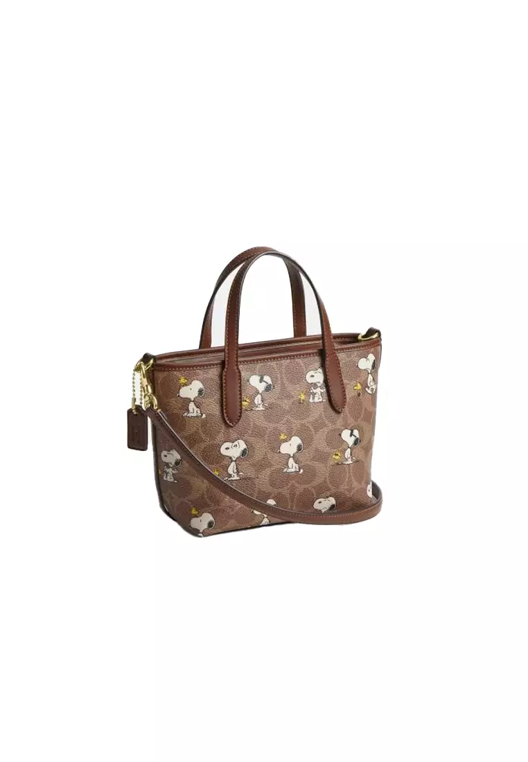 Coach X Peanuts City Mini Tote Bag In Signature Canvas With Snoopy Print CBS83