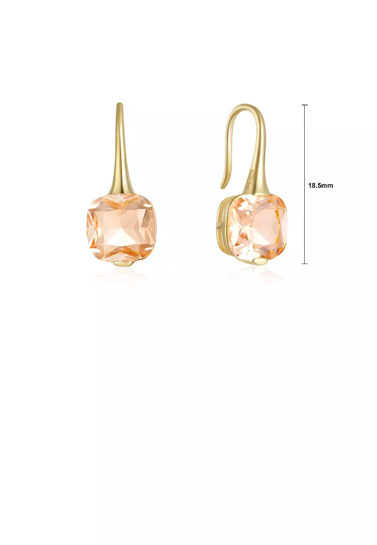 925 Sterling Silver Plated Gold Simple and Fashion Geometric Square Earrings with Champagne Cubic Zirconia Luxurious Look