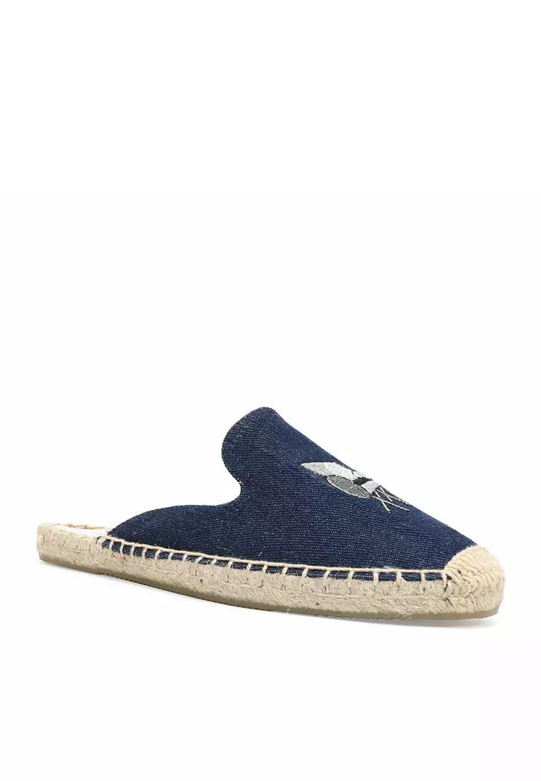 Embroidered Denim Mules HB013
