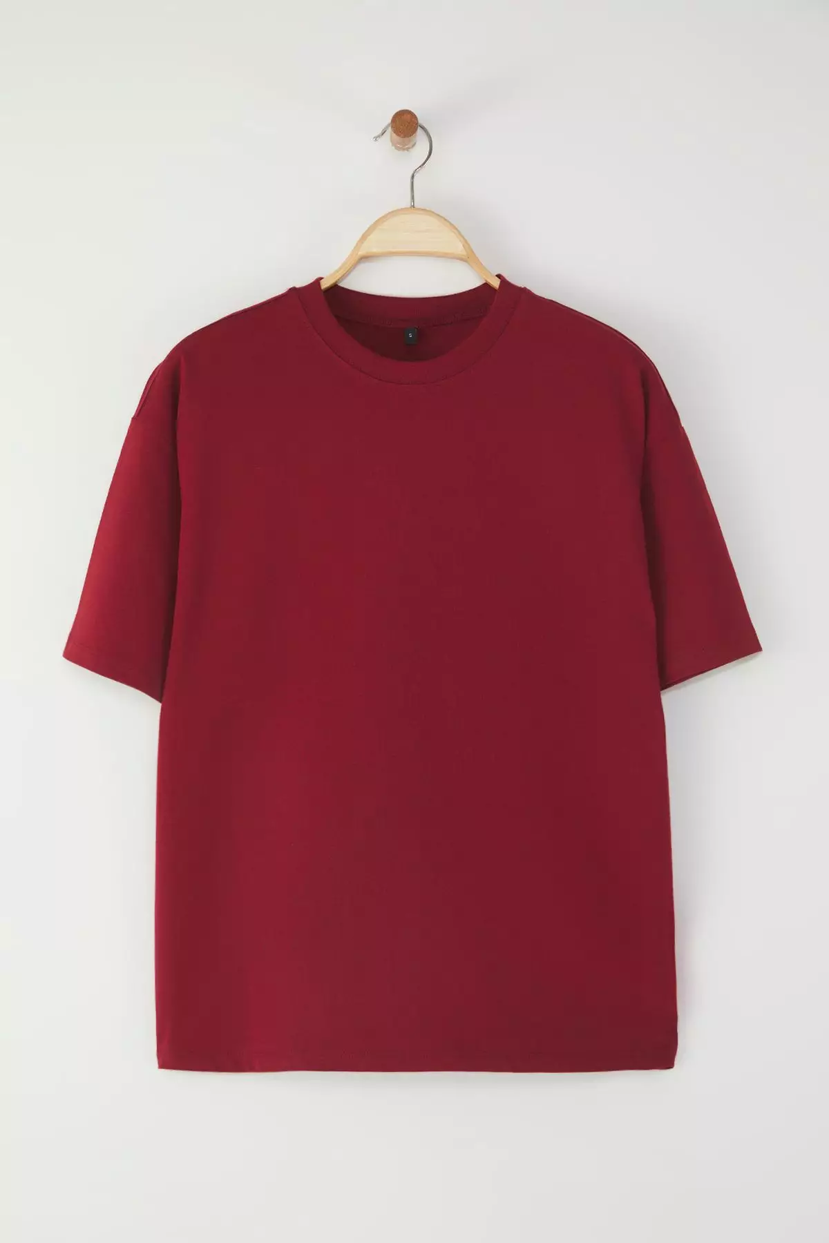 Claret Red 100% Cotton Premium Oversize/Wide Pattern Crew Neck Knitted T-Shirt TWOSS23TS00040
