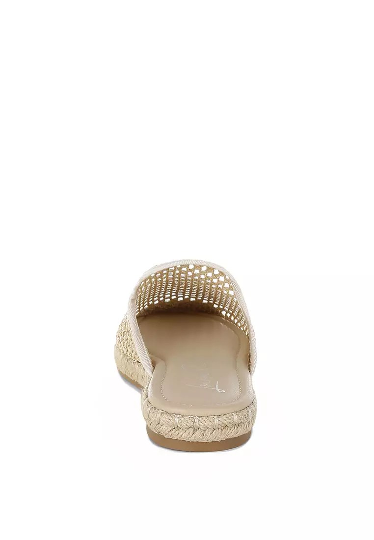 米色拉菲草帆布涼鞋