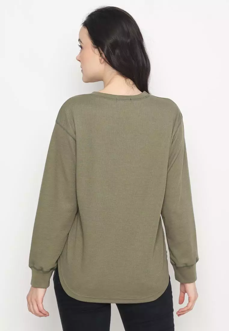 MATSUDA Kaos Polos Wanita Waffle Lengan Panjang Cotton Liv