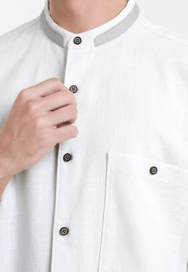 Emba Denim - Aram Two 037 Kemeja Koko Pria Lengan Pendek Cream