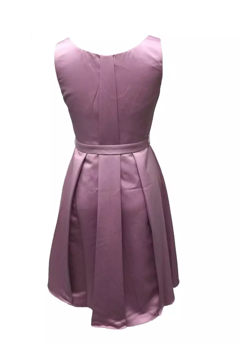 迷人色丁V領蝴蝶結晚禮服