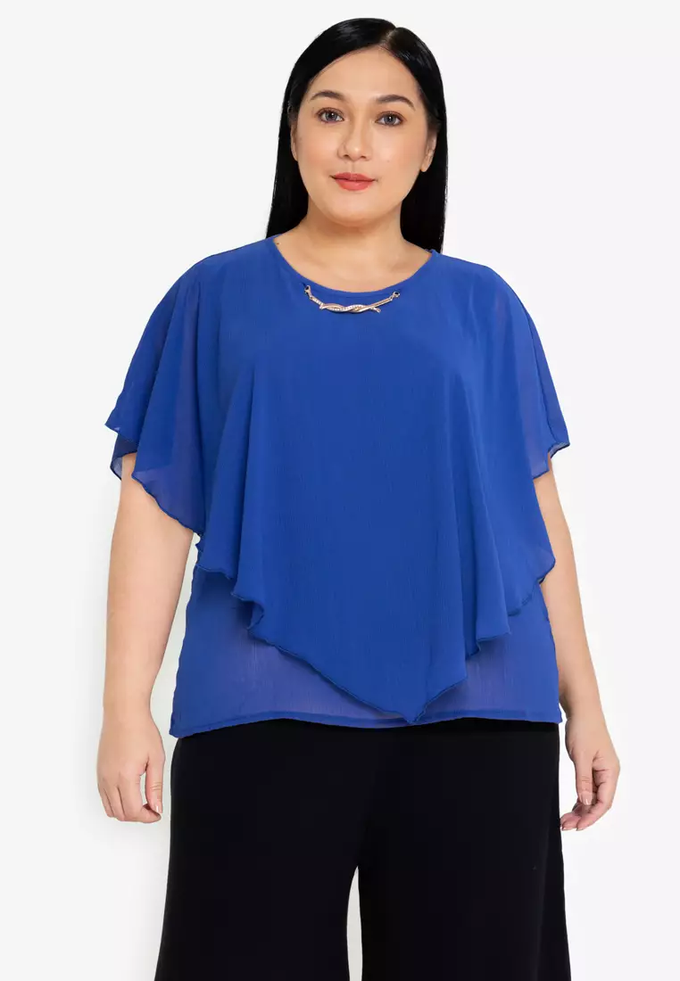 Plus Size Overlay Blouse With Necklace