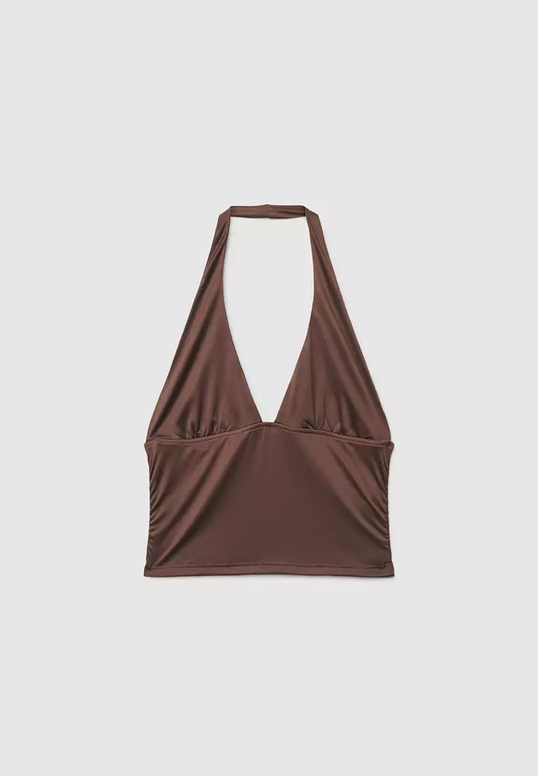 Women's Halter Deep V-Neck Crop Top