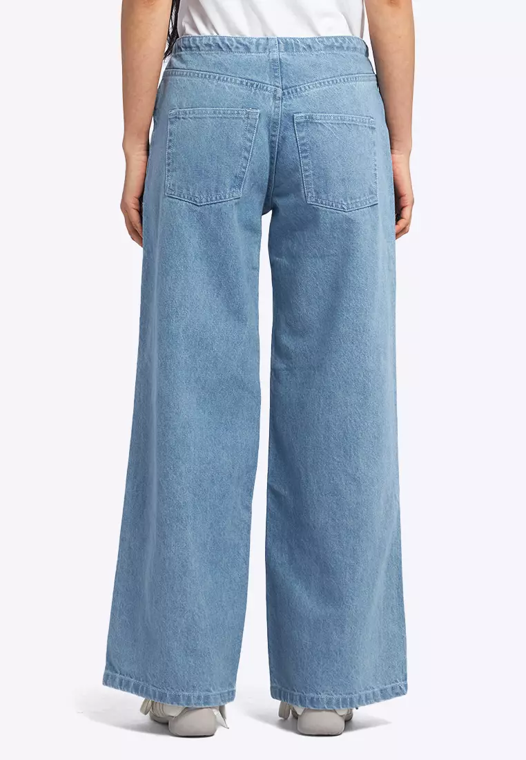 Wide Leg Drawstring Denim Pants
