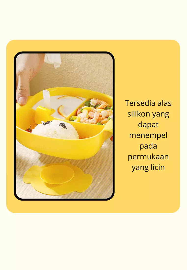 Wakakids Piring Makan Anak Set Kotak Makan Anti Slip BPA Free 7In1 Free Sticker Duck
