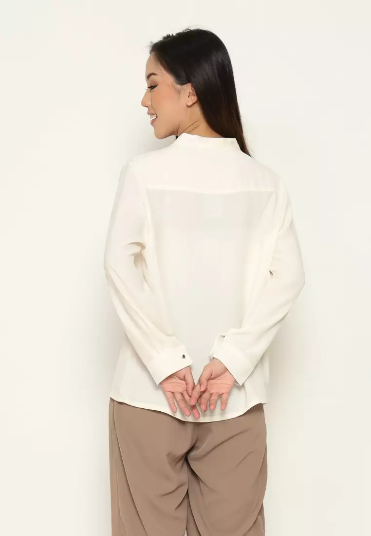 Urban Exchange Yudith White Blouse - Atasan Kemeja Blouse Putih Lengan Panjang Warna White