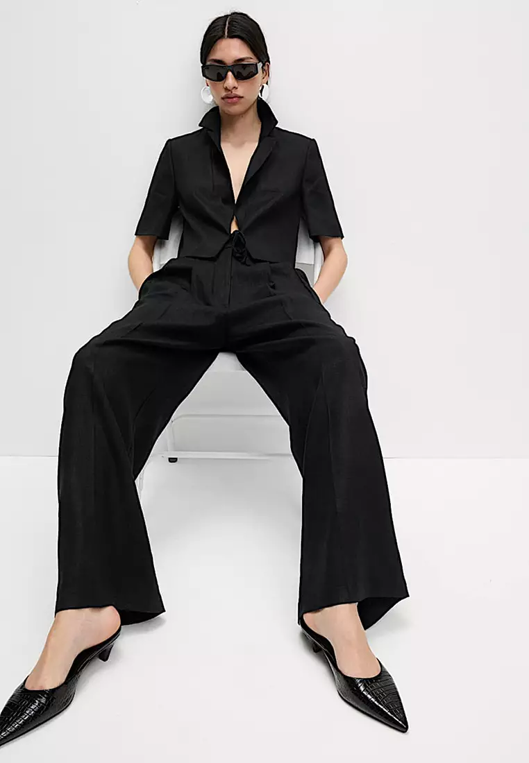 Linen Rich Twill Wide Leg Trousers