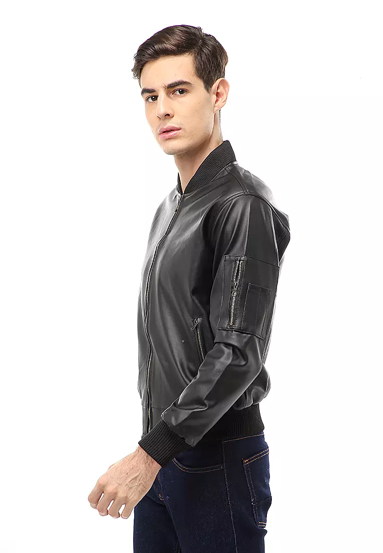 Halbert Outerwear Jaket Kulit Pria Simple Design Material Leather ORIGINAL - Black