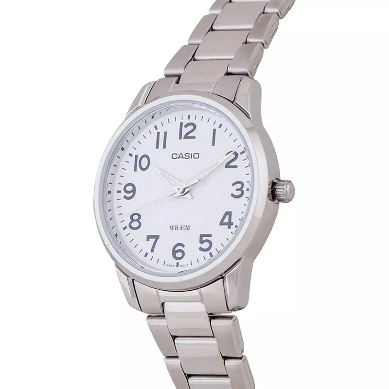 Jam Tangan Wanita Casio General LTP-1303D-7BVDF LTP1303 LTP-1303D Ladies White Analog Dial Stainless Steel Band